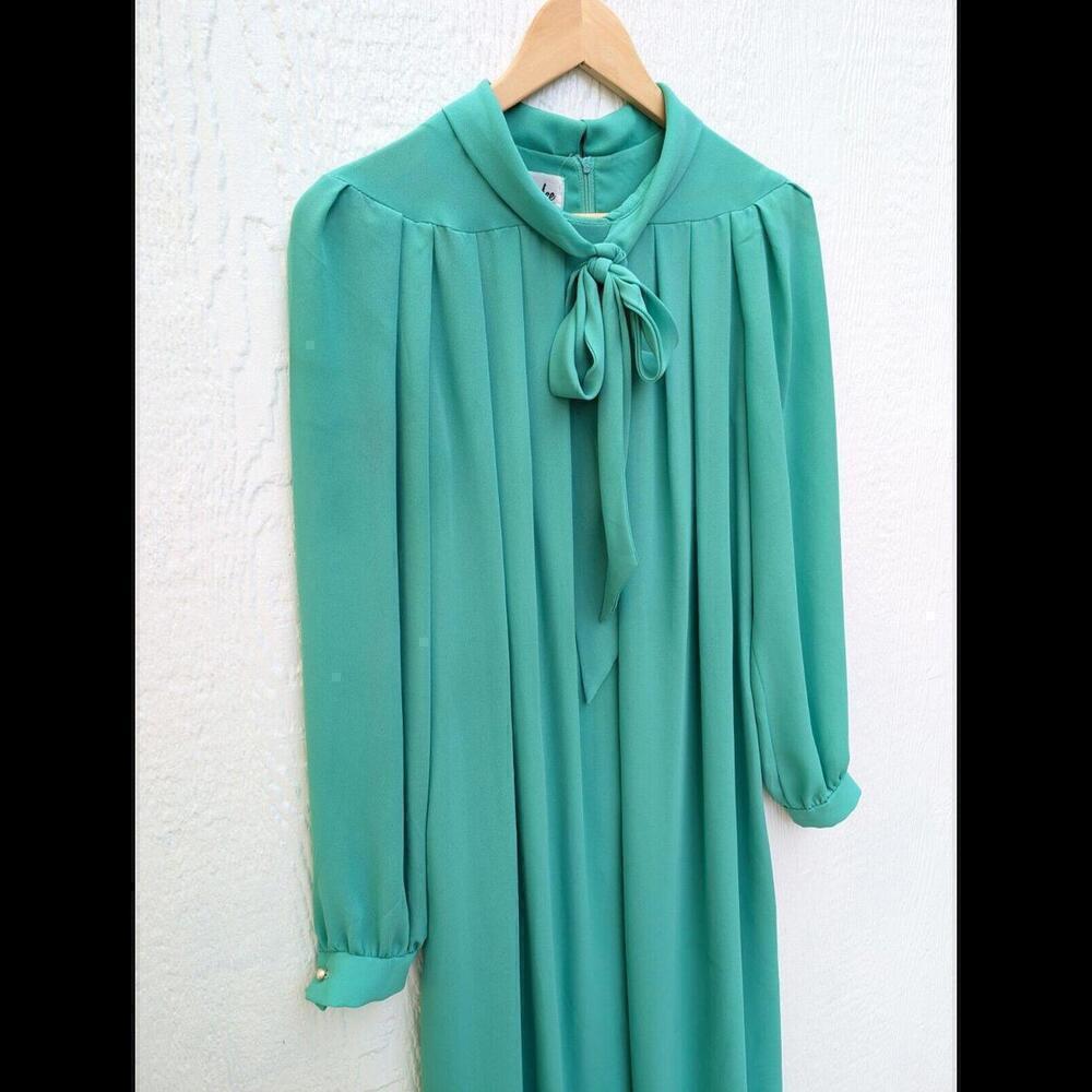 Vintage 60s Henry Lee Union Made Green Flowy Sheer Chiffon Dress Size Medium - Picture 2 of 7